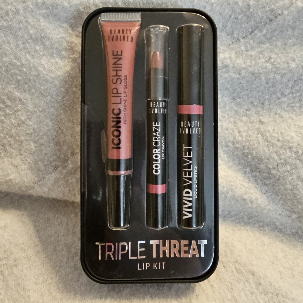 Beauty Evolved Triple Threat Lip Kit In Tin Case